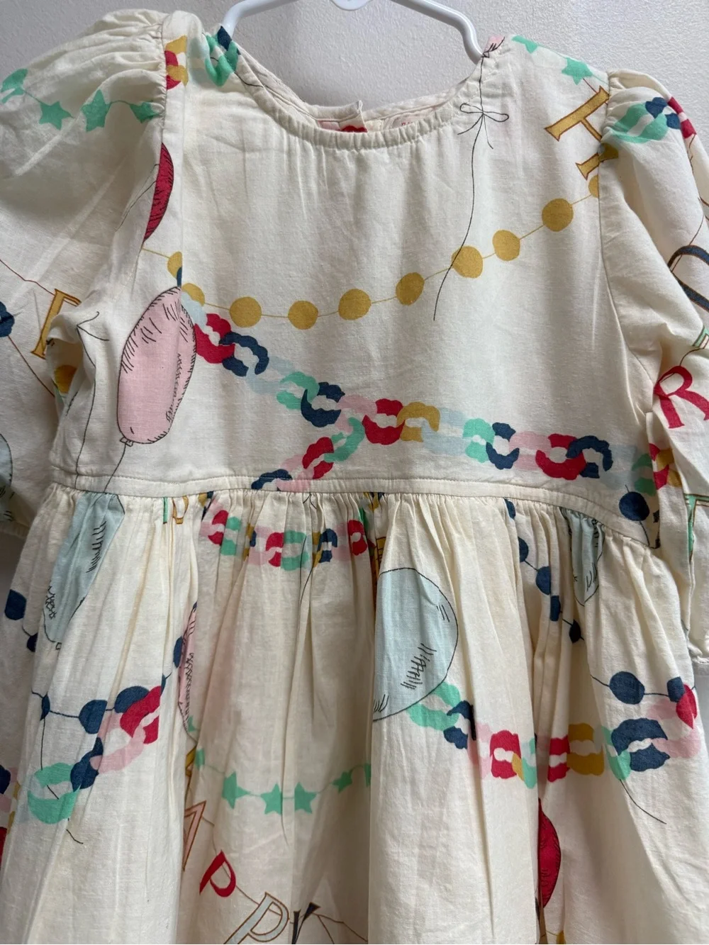 Pink Chicken Cream Party Print Puff-Sleeve Dress